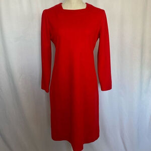 Vintage Red Dress Henry Lee Petite Women’s size 6P 8 1960s Knee Length Long slee